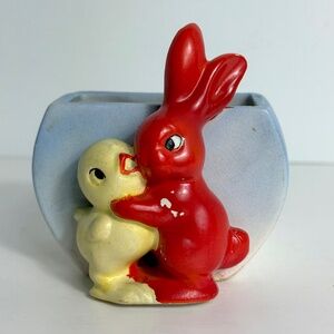 RARE Vintage Gobble Red Easter Bunny Rabbit W Baby Duck